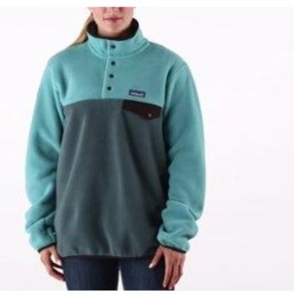 EUC Patagonia Teal Aquamarine Lightweight Synchilla Snap T Fleece Pullover - Picture 2 of 10